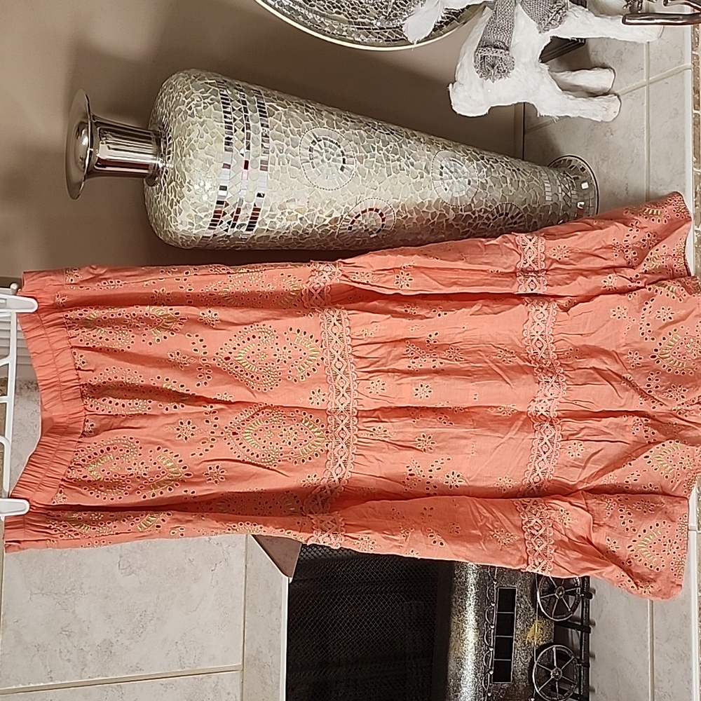 🧡 BOSTON PROPER Coral METALLIC EMBROIDERED EYELET MAXI SKIRT 🧡 - Picture 11 of 17